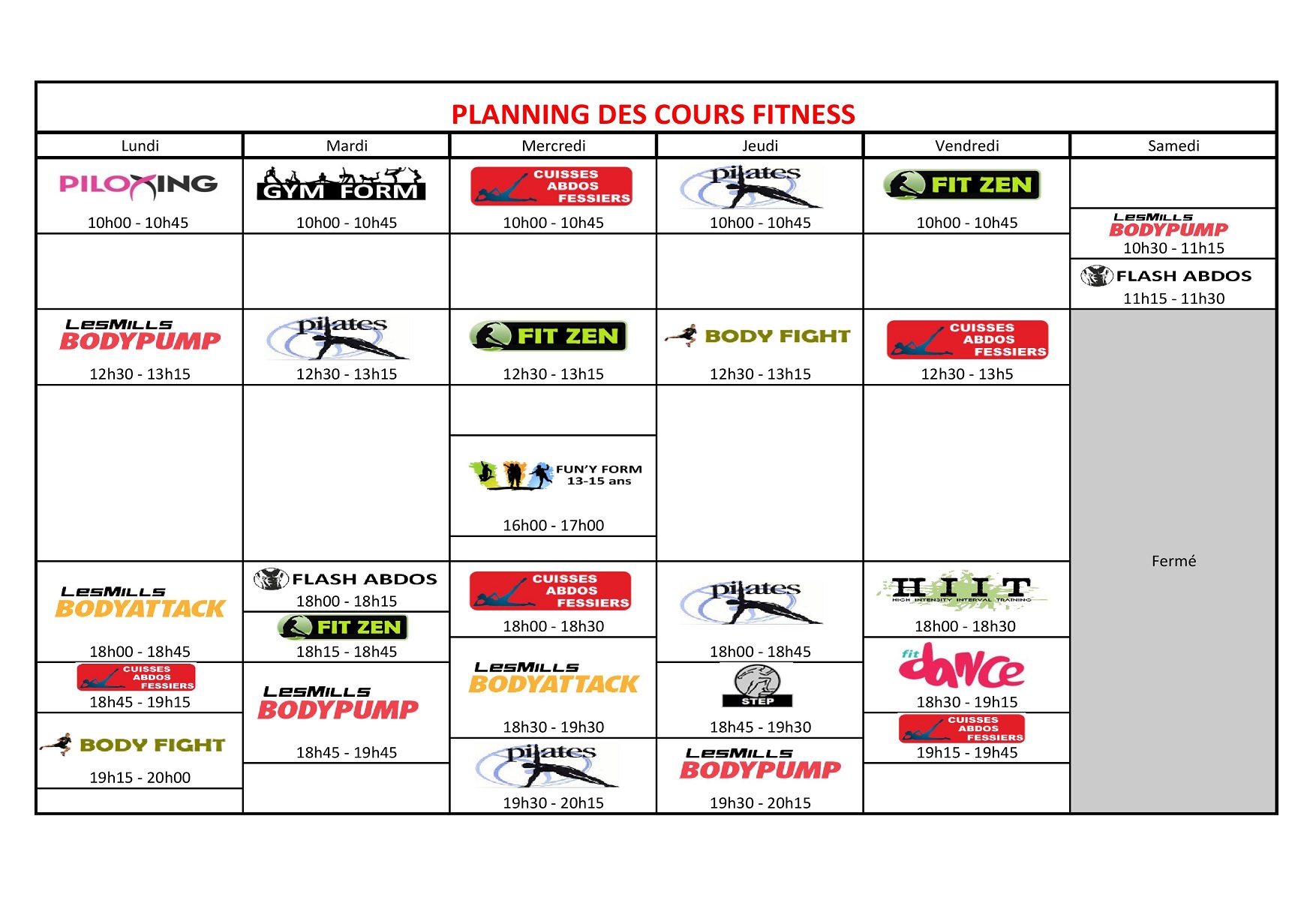 Aquatec Fitness Club Accueil Planning Planning des cours fitness