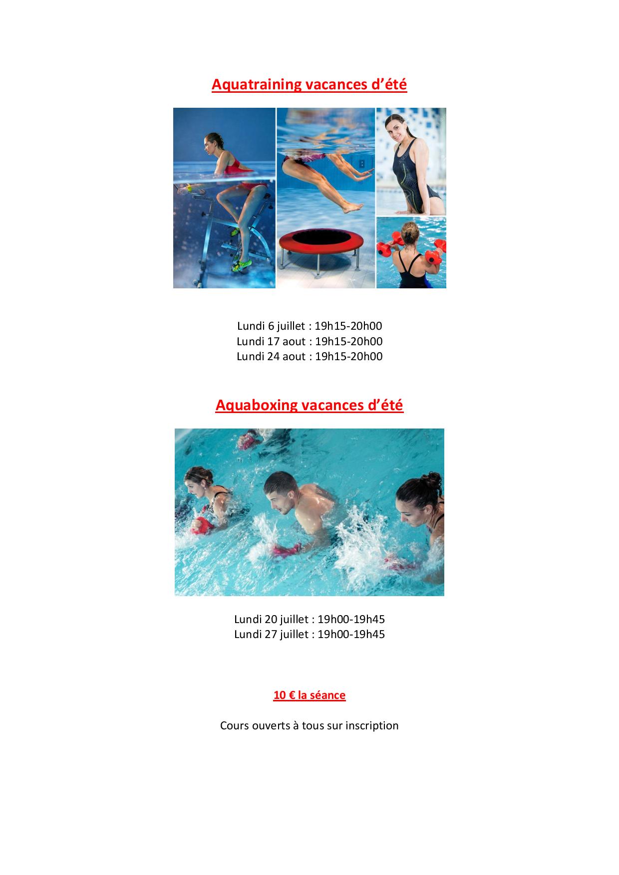 Aquatraining et aquaboxing vacances d'été